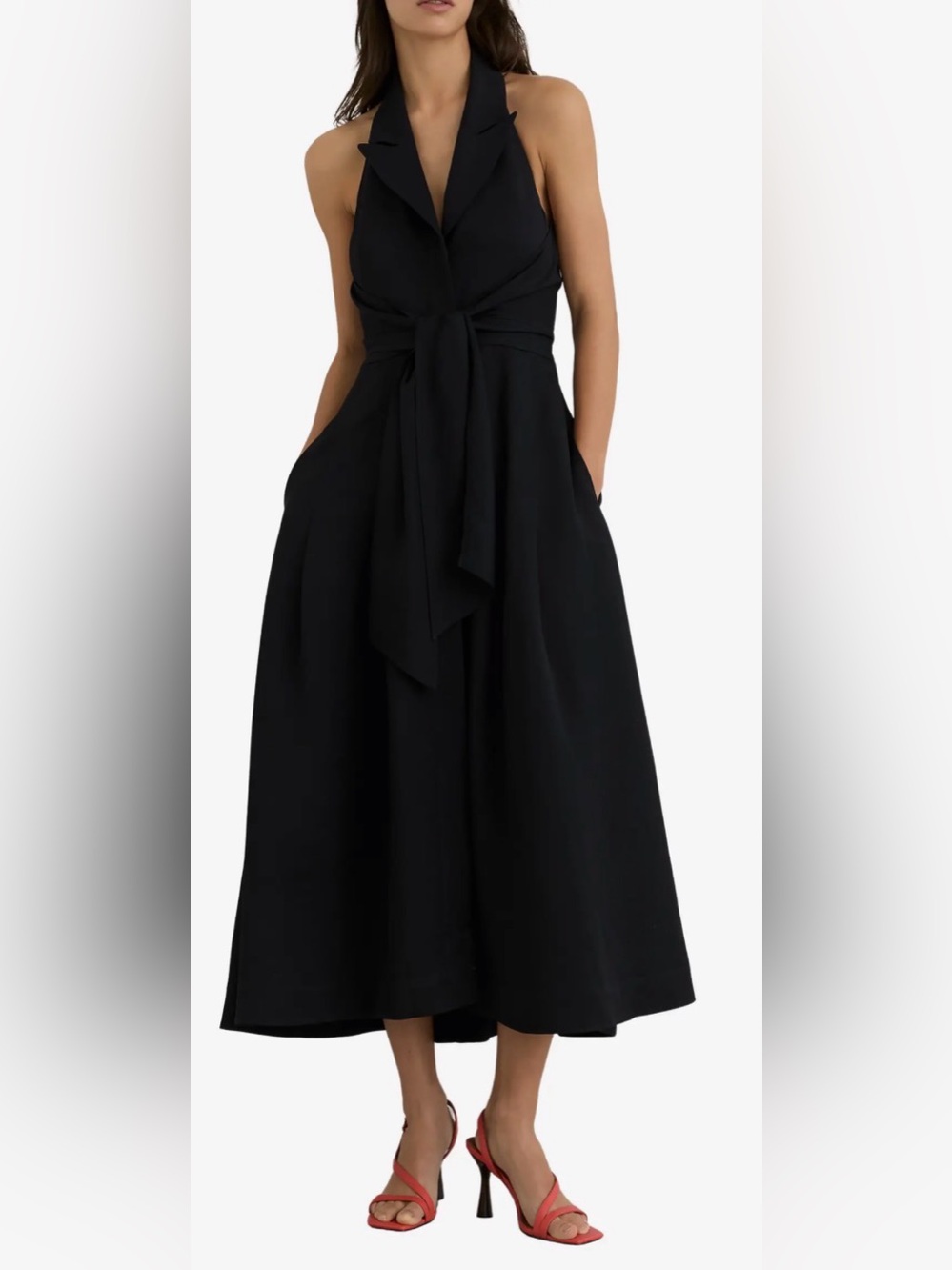 NEW REISS Tor Tie Waist Maxi Navy blue Dress sz 14